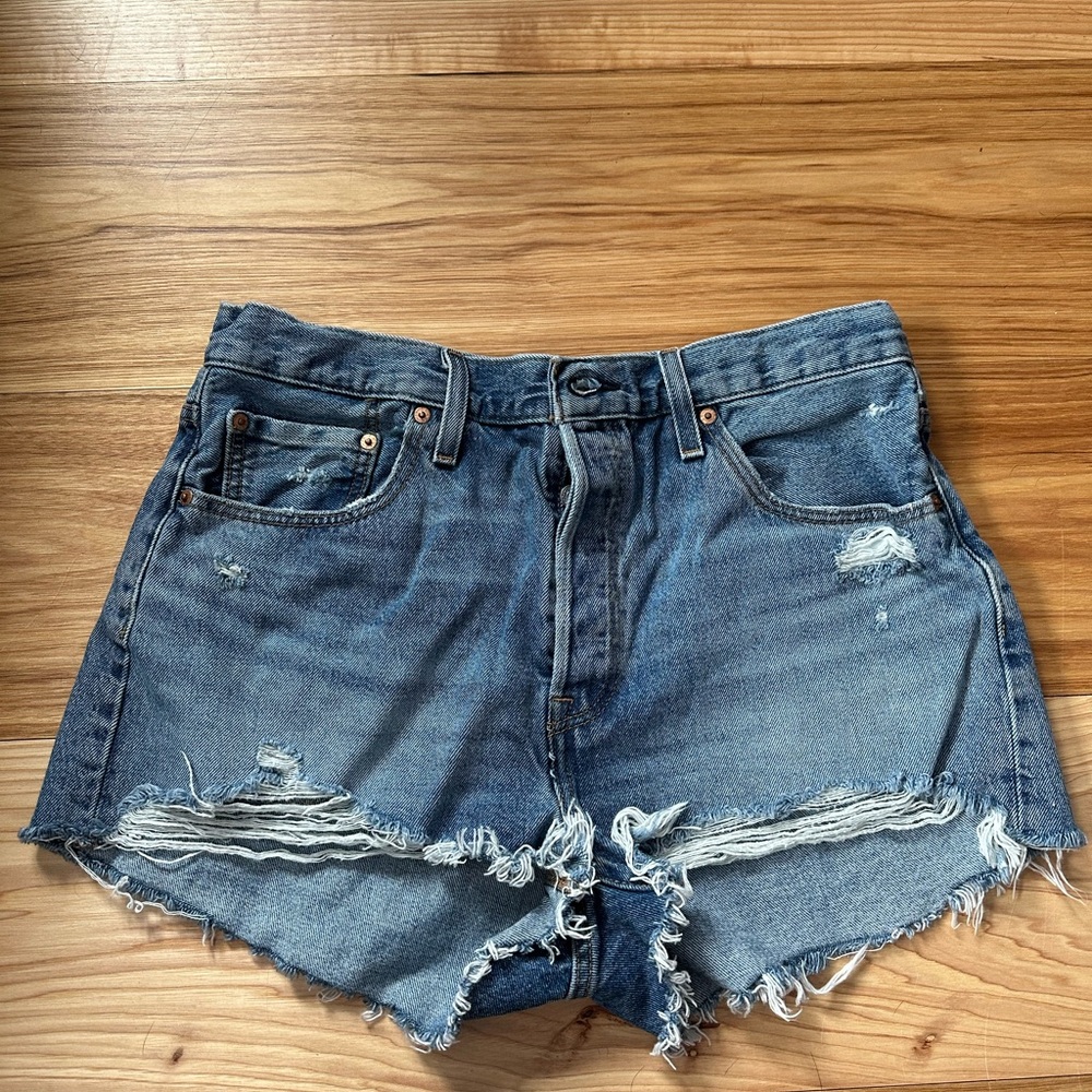 Levi's Blue Distressed Jean Shorts